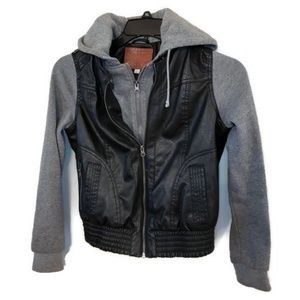 Miss London Faux Leather Hooded Jacket